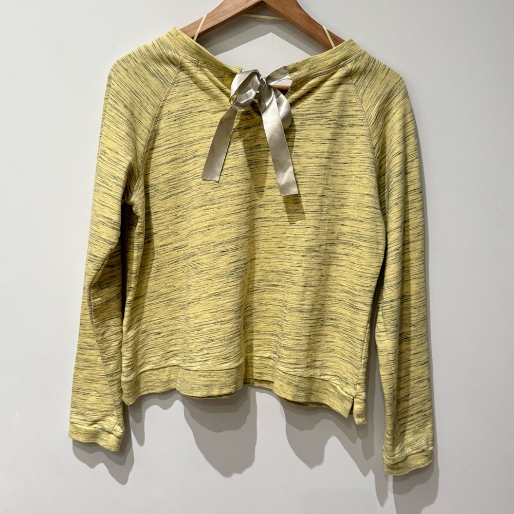 CYELL Yellow Marled Knit Sweatshirt w/ Back Ribbon Tie Size 38 Small